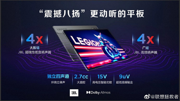 Экран OLED 3К 14,5 дюйма, 12&nbsp;300 мА&middot;ч, 68 Вт, 8 динамиков JBL, металлический корпус. Представлен Lenovo Legion Y900 &mdash; самый передовой планшет производителя