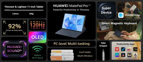 Представлен Huawei MatePad Pro 11 &mdash; самый тонкий и лёгкий 11-дюймовый планшет в мире: топовый экран OLED, HarmonyOS 3.0, шесть динамиков, новые стилус и клавиатура